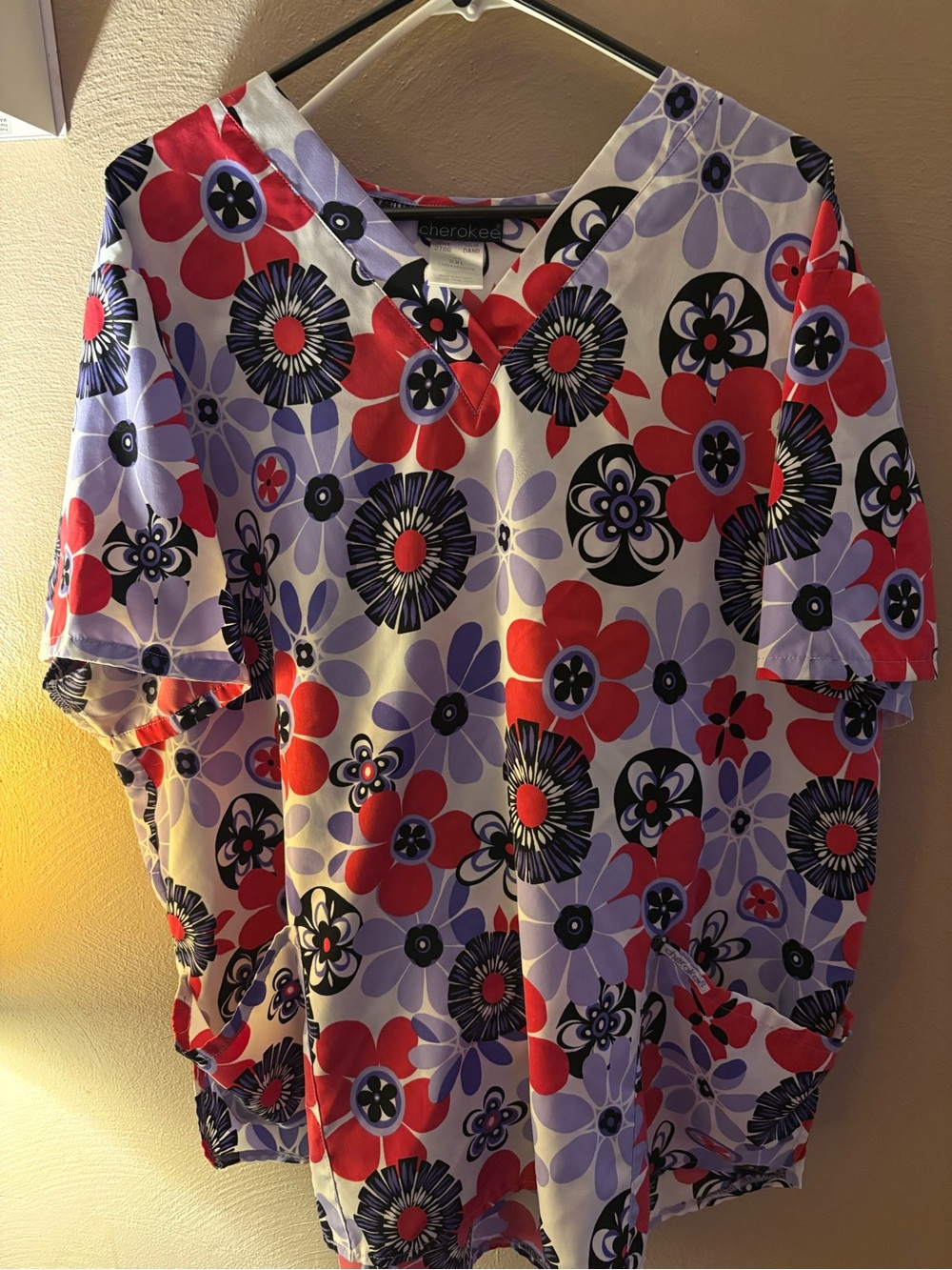Cherokee Lavender and Red Floral Wide Leg Scrub Pants Set